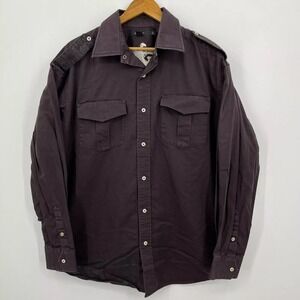 Sean John Long Sleeve Button Shirt Men's Size XL Brown Vtg Y2K Embroidered Logo